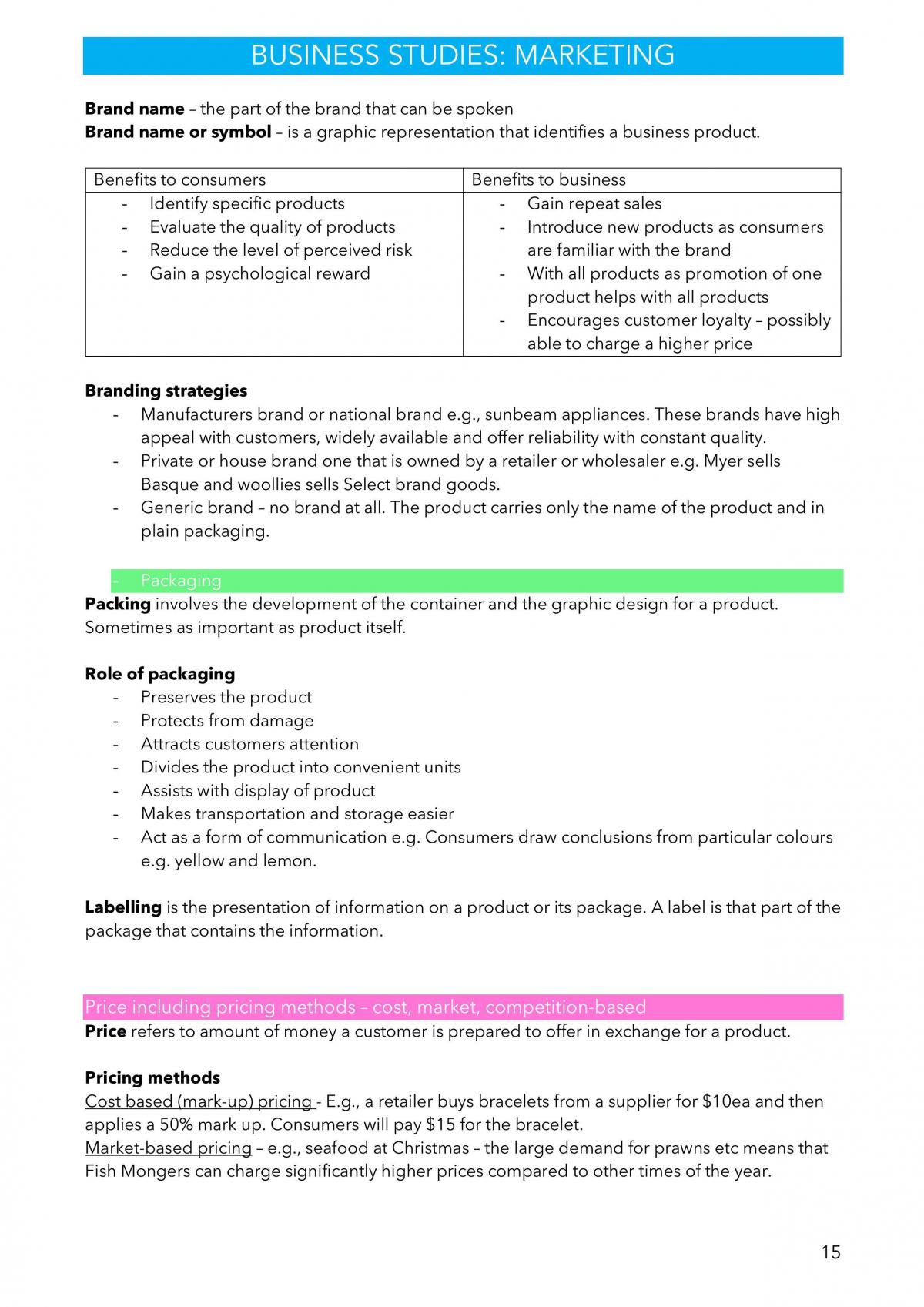 Business Studies Marketing Study Notes  - Page 15
