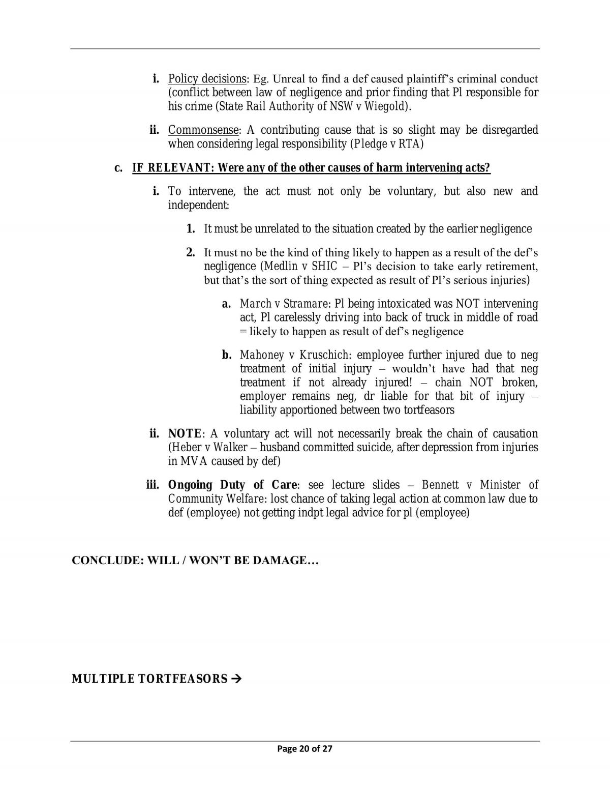 Semester 1 Torts exam/study notes - Page 20