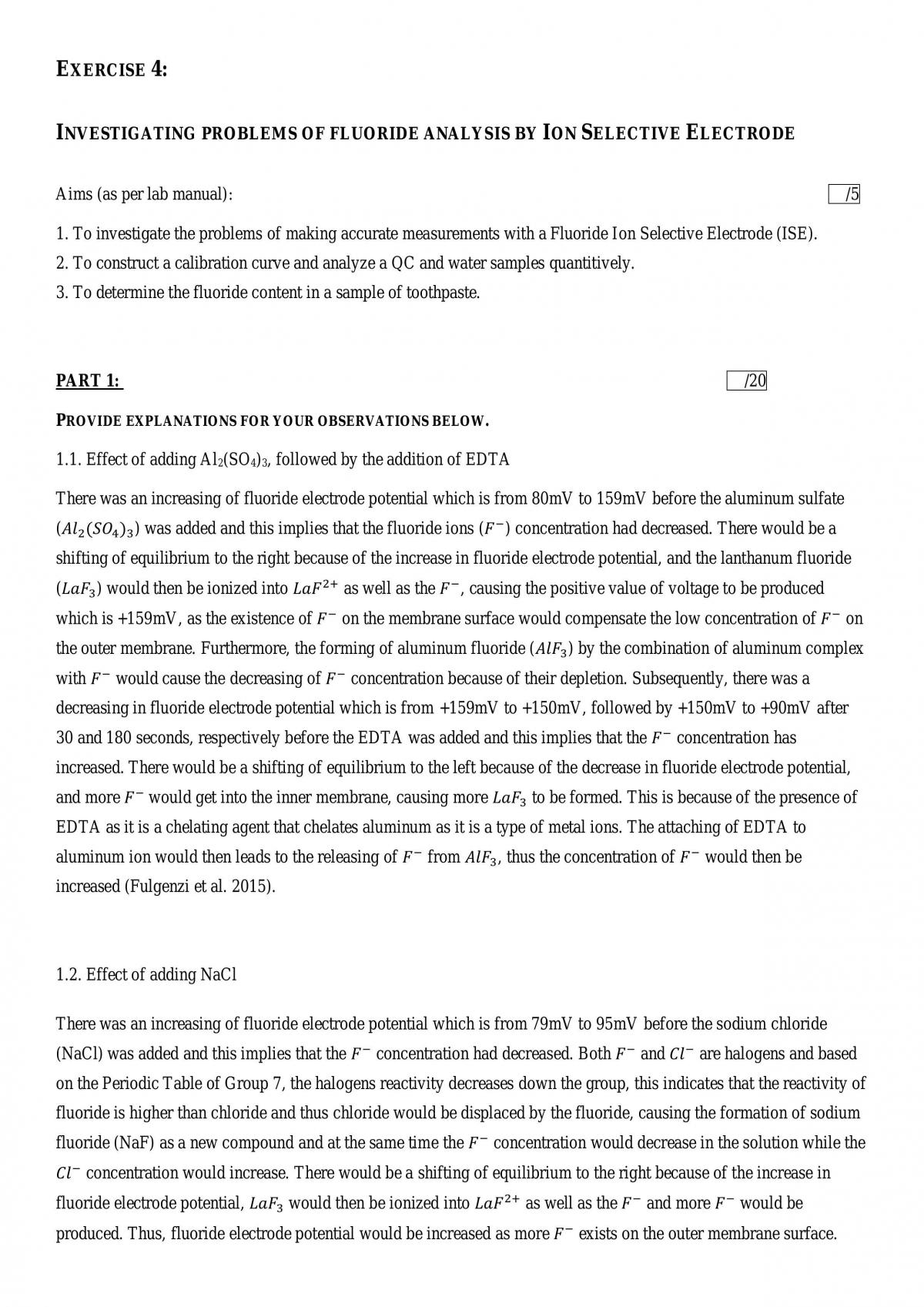 Experiment 7 – Investigating Problems of Fluoride Analysis by Ion Selective Electrode - Page 3