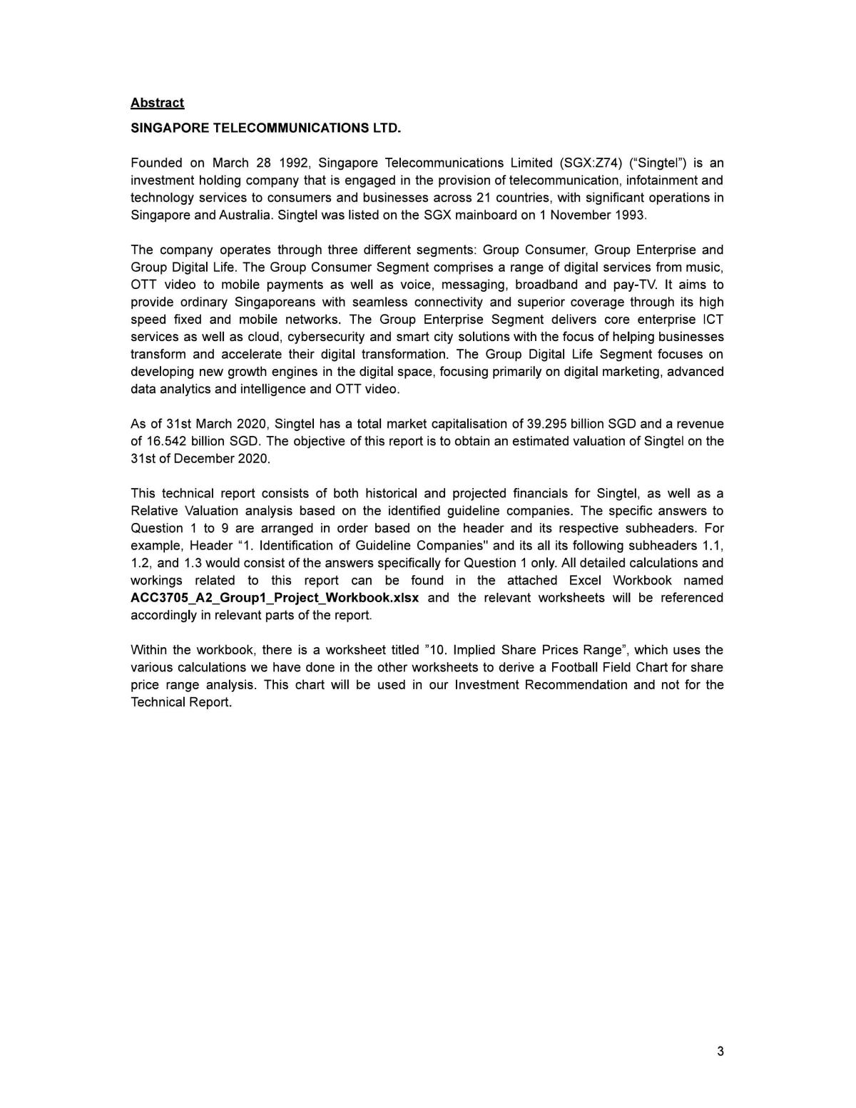 ACC3705 - Technical Report for Valuation of Singtel - Page 3