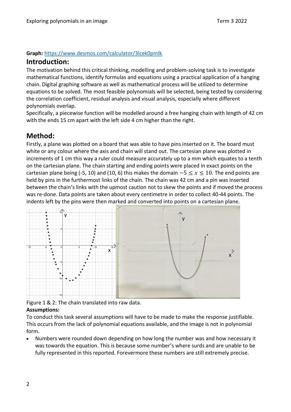 A Mathe Methods PSMT on how gravity affects a chain to make a catenary curve and how lines can be modeled to the curve. - Page 3