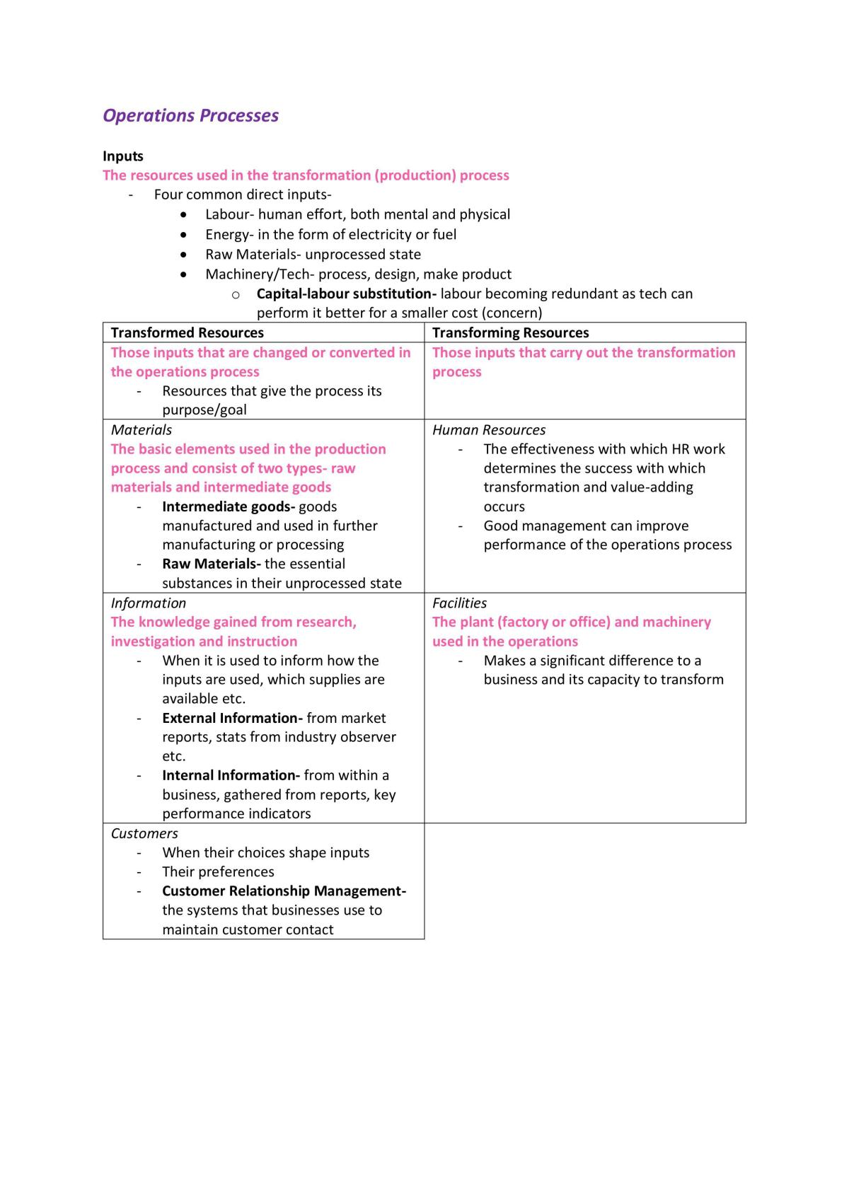Year 12 Business Studies (Operations) Notes - Page 7