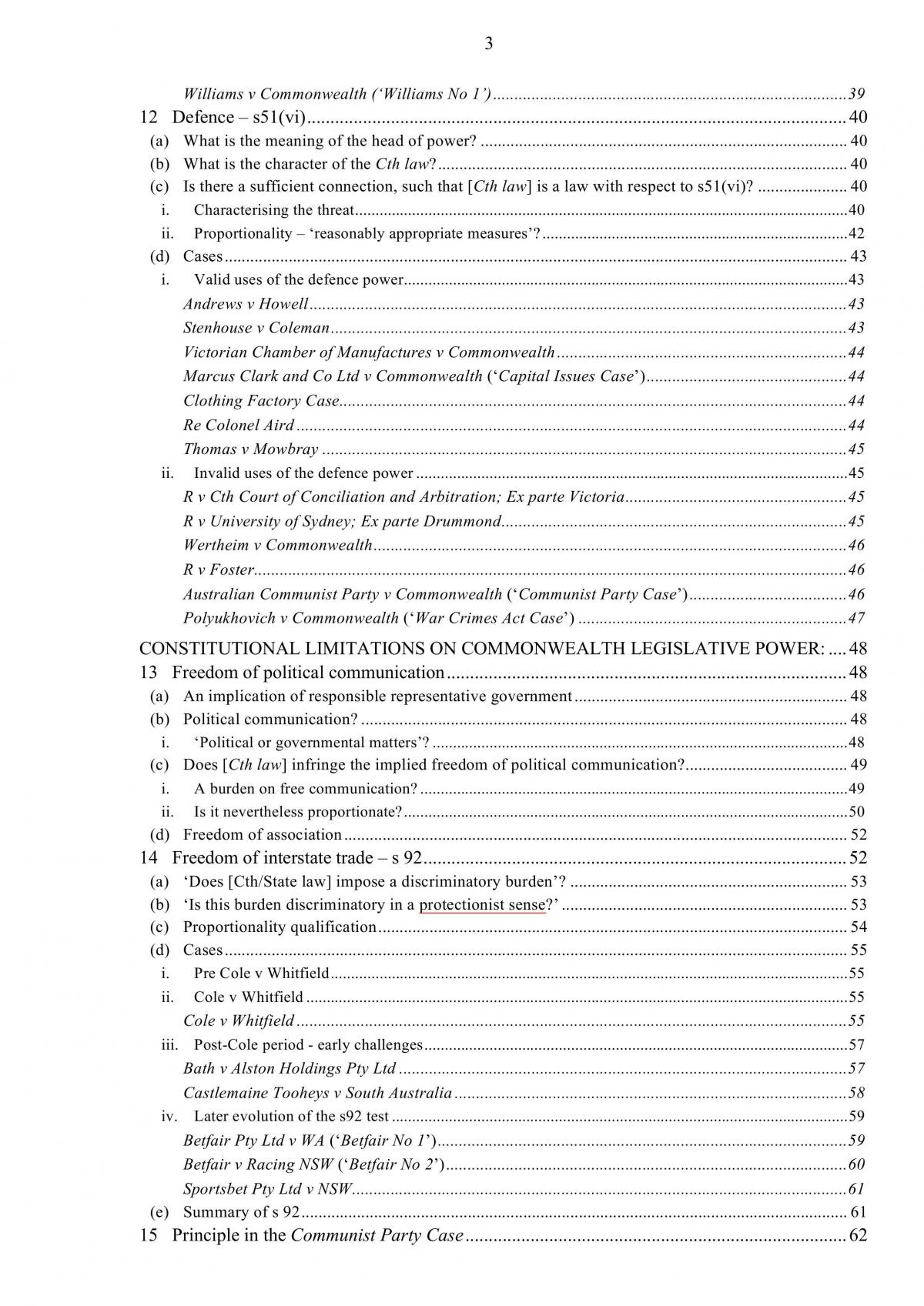 Complete notes for ANU Commonwealth Constitutional Law - ready for exam and case notes. - Page 3
