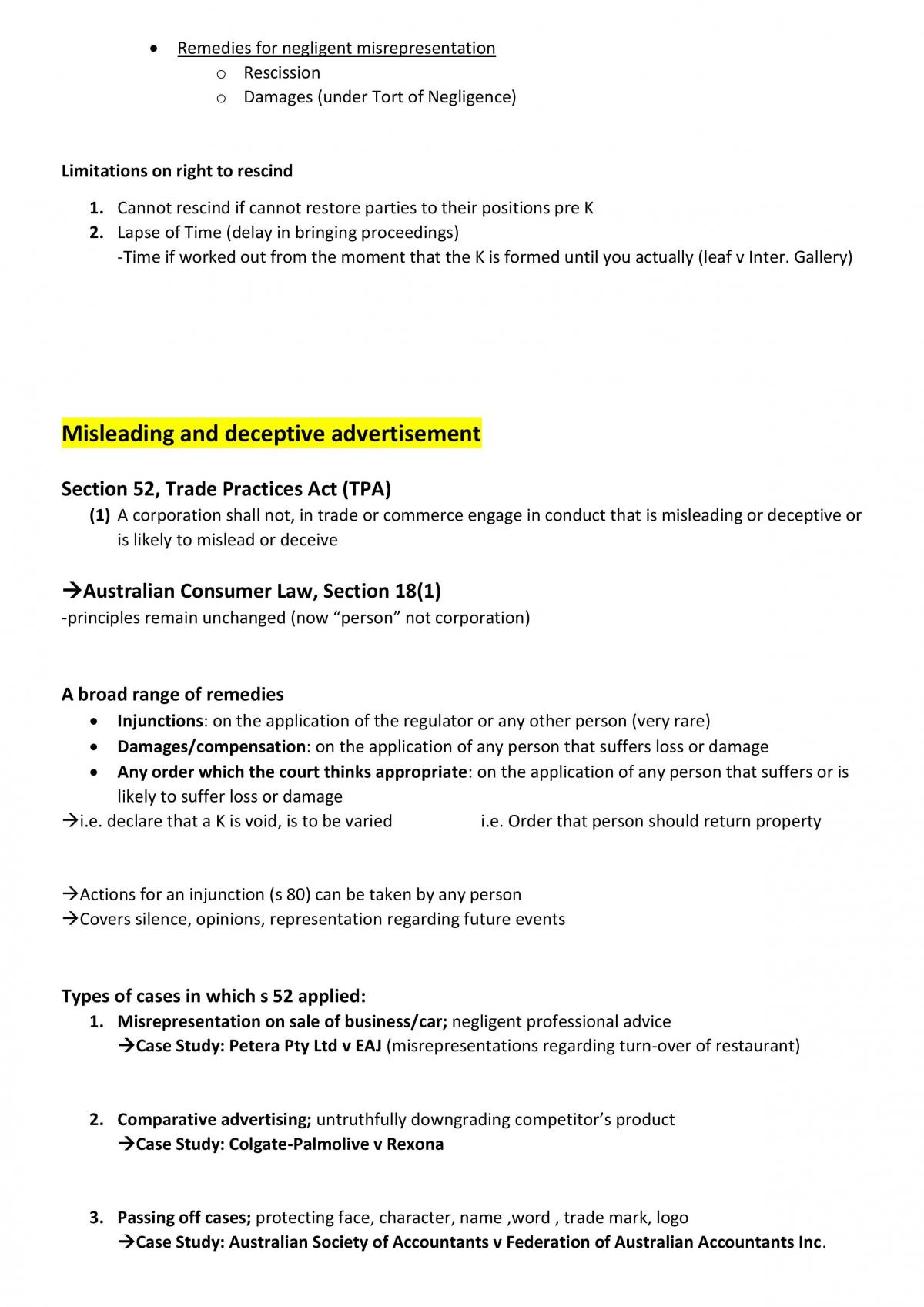 CLAW1001 Study Notes --> Distinction Student Notes - Page 16