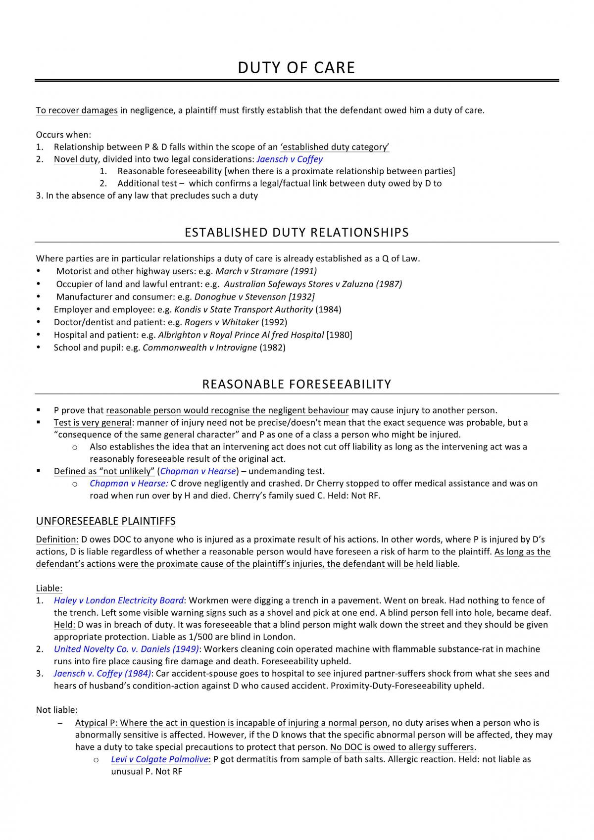 Concise Exam Notes for Intentional Torts: Negligence - Page 3