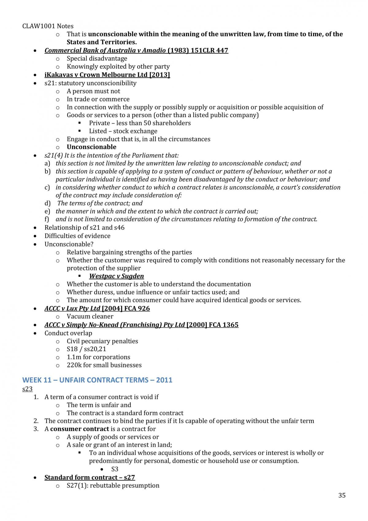 CLAW1001 Complete Course Notes - Page 35