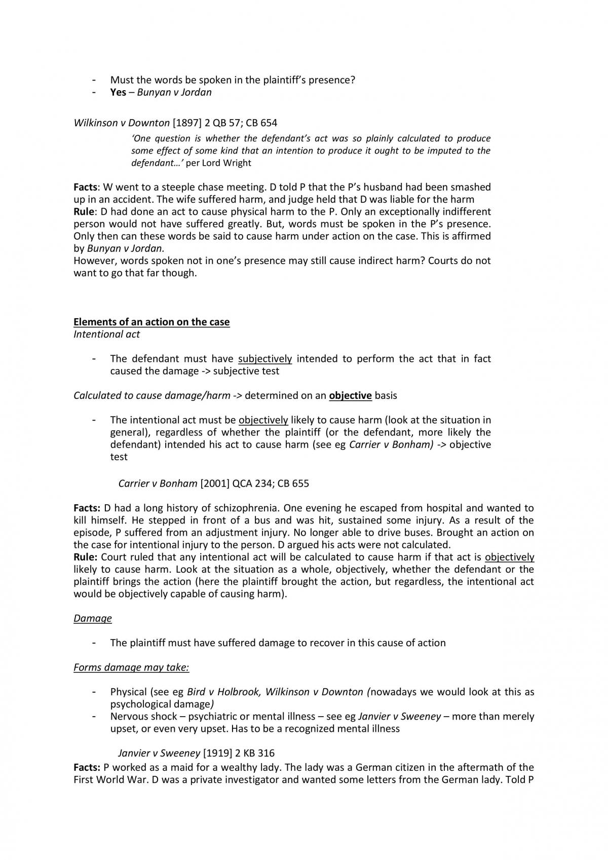 Torts Notes Trespass to the Person - Page 26