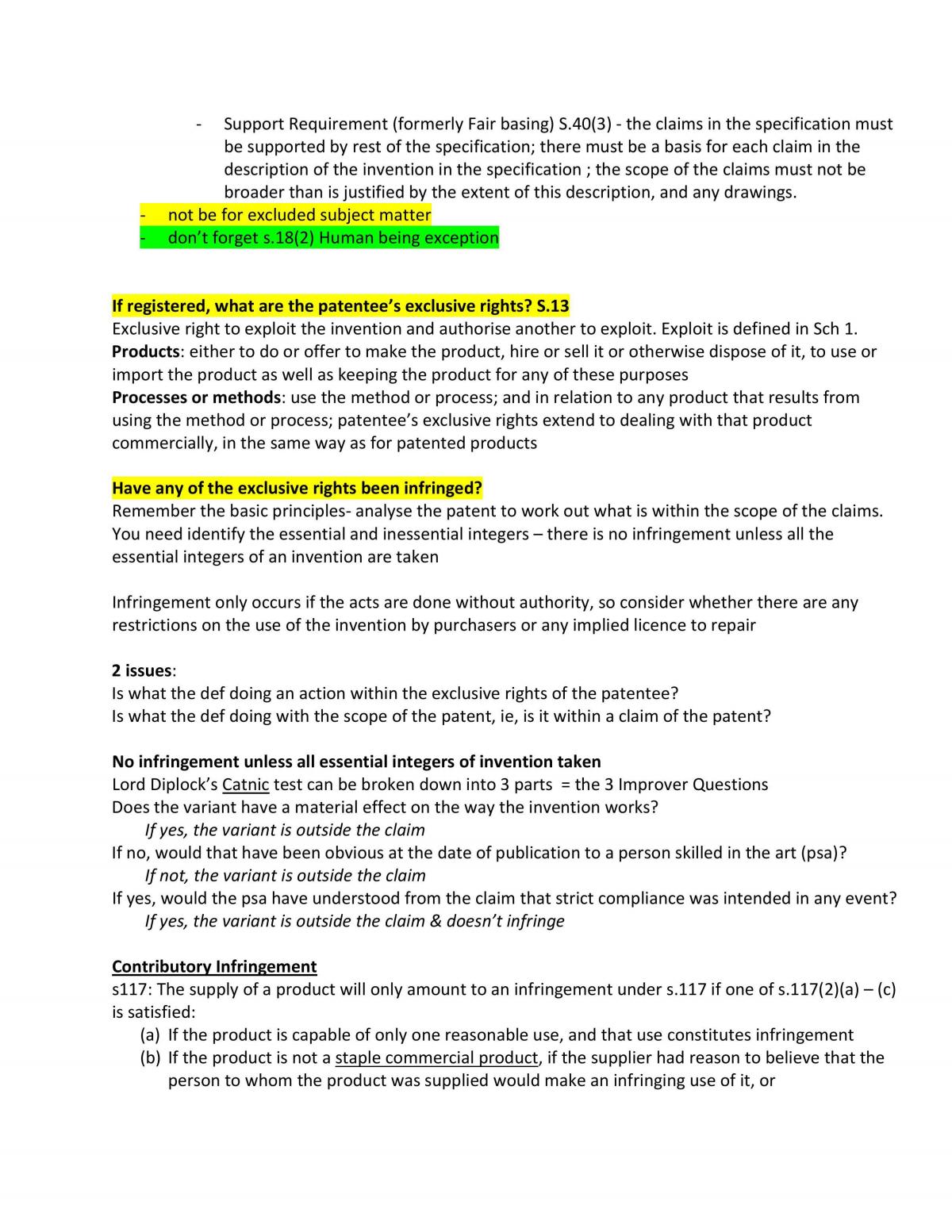Intellectual Property exam notes (does not incl Trademarks) - Page 13