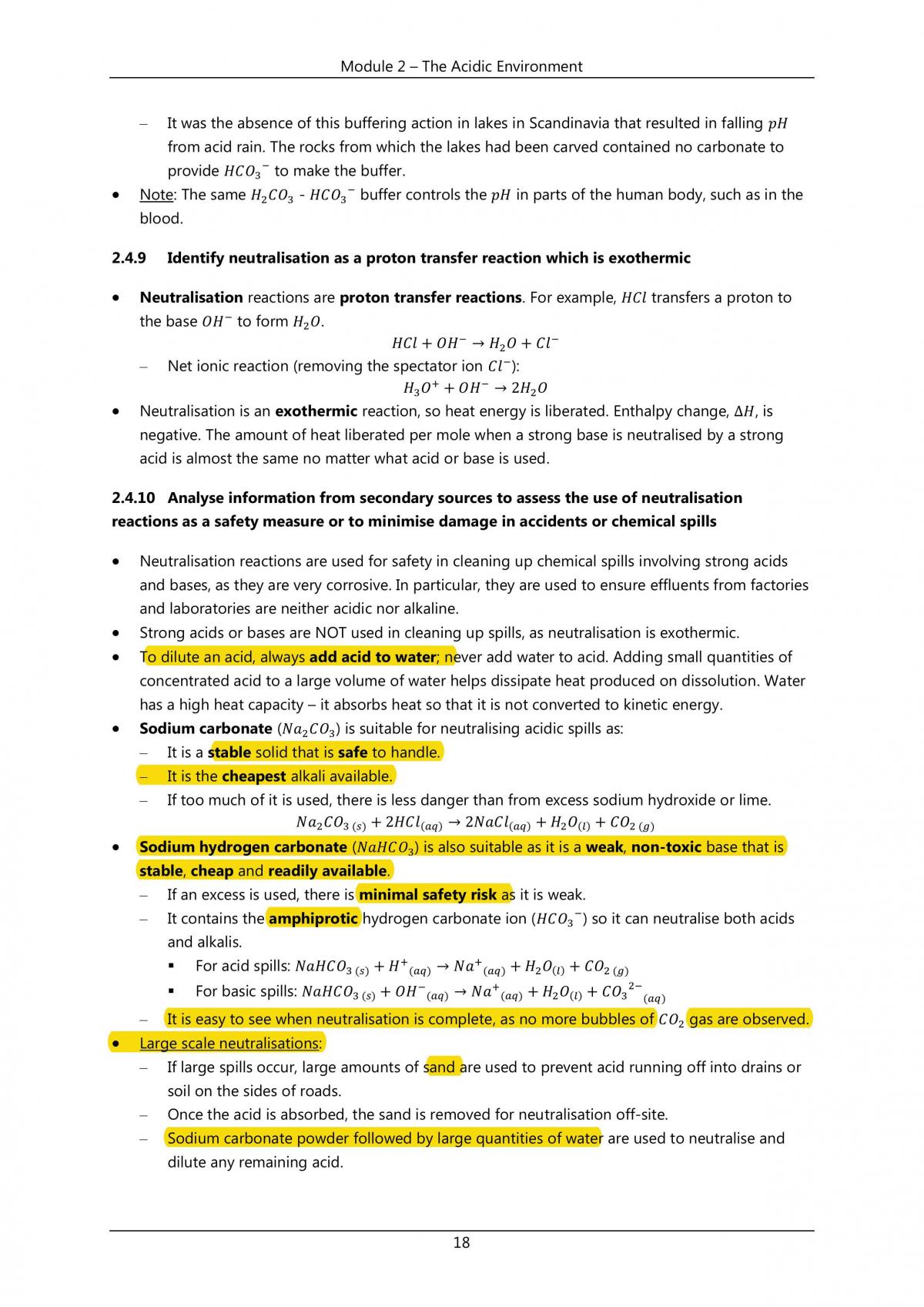 Acidic Environment Chemistry HSC Notes  - Page 18