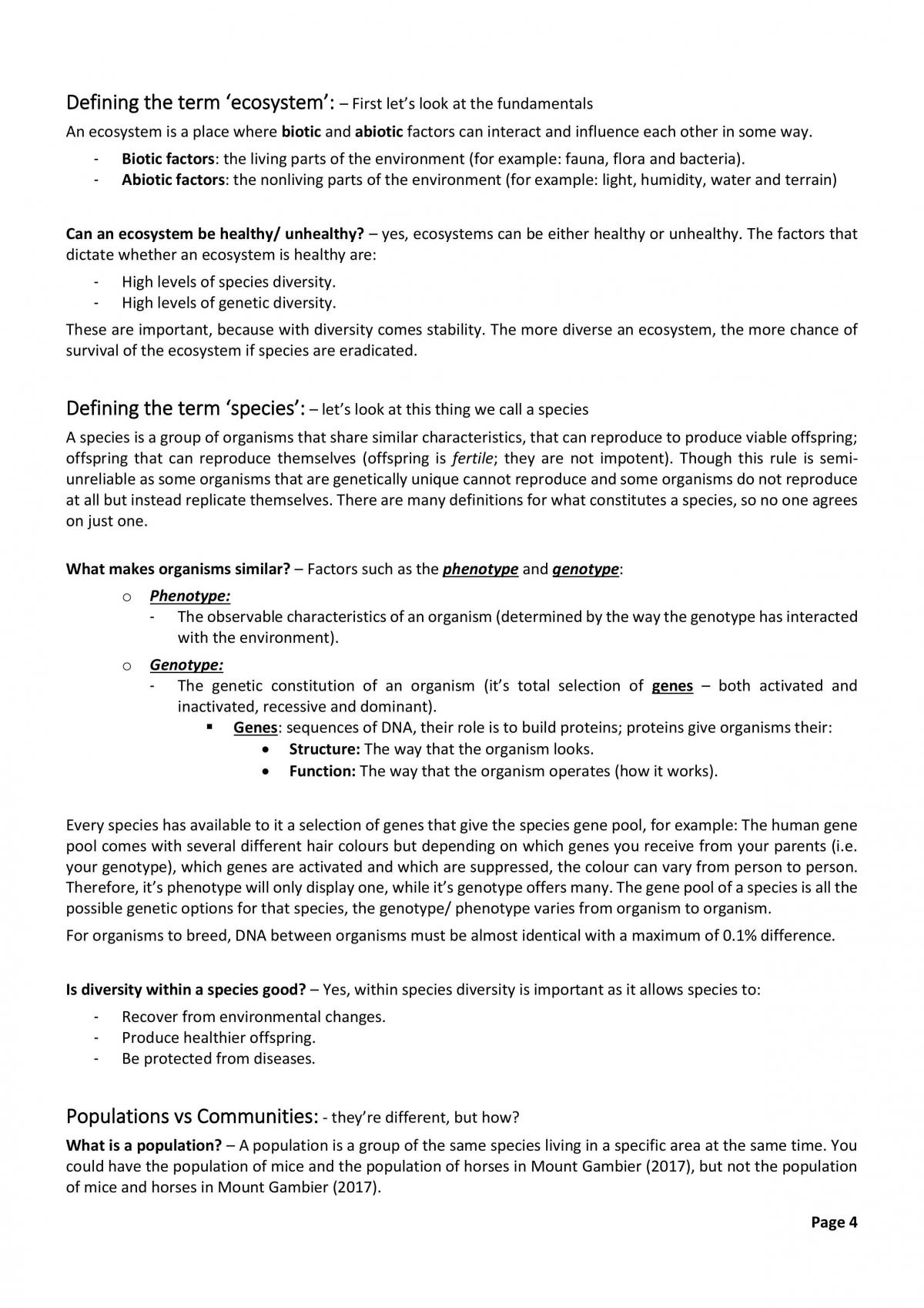 Biology (B) Stage 1 Environmental Focus; Partial Study Notes - Page 4