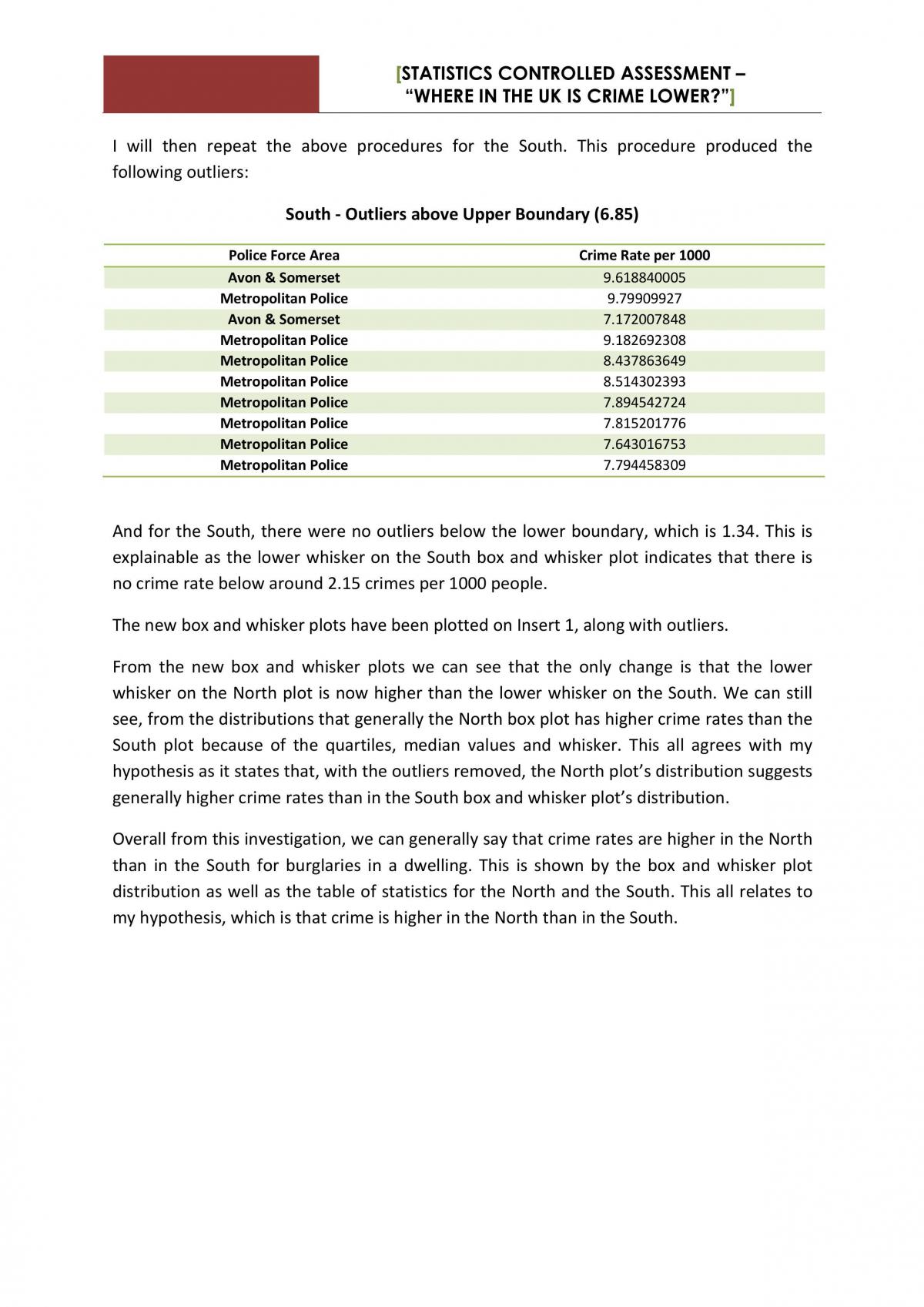 GCSE Statistics Essay - Where in the UK is crime lower?  - Page 12