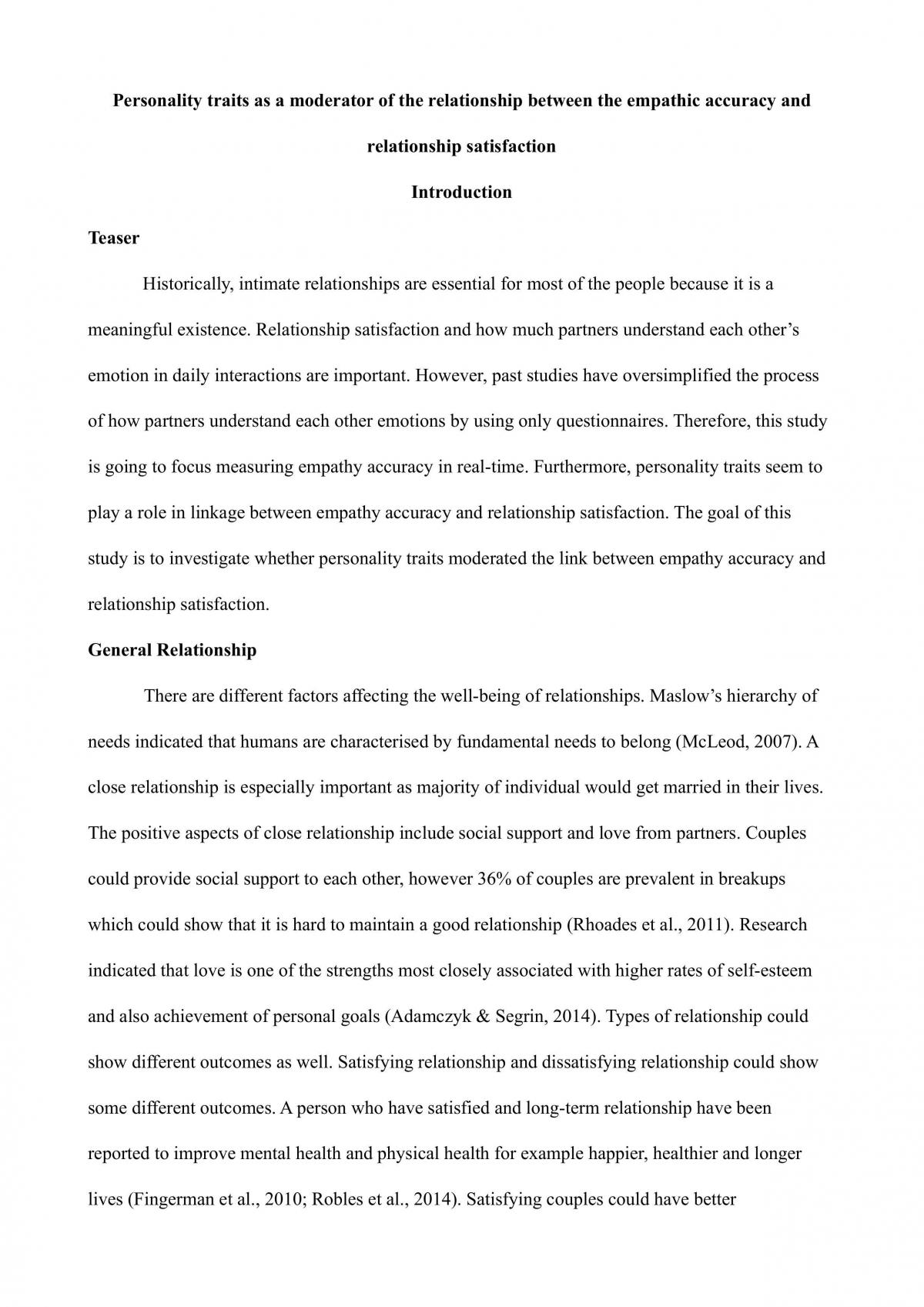 Personality traits as a moderator of the relationship between empathy accuracy and relationship satisfaction - Page 4