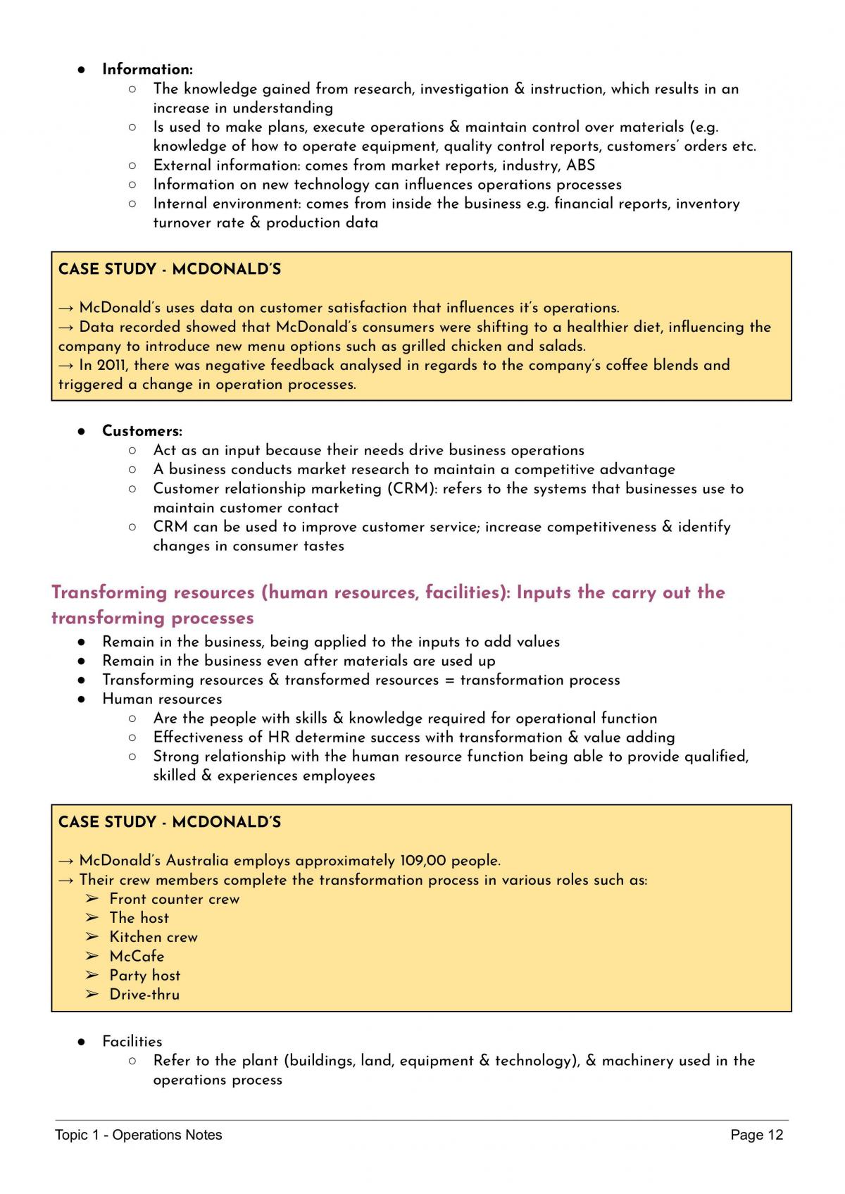 Business Studies Operations Notes  - Page 12