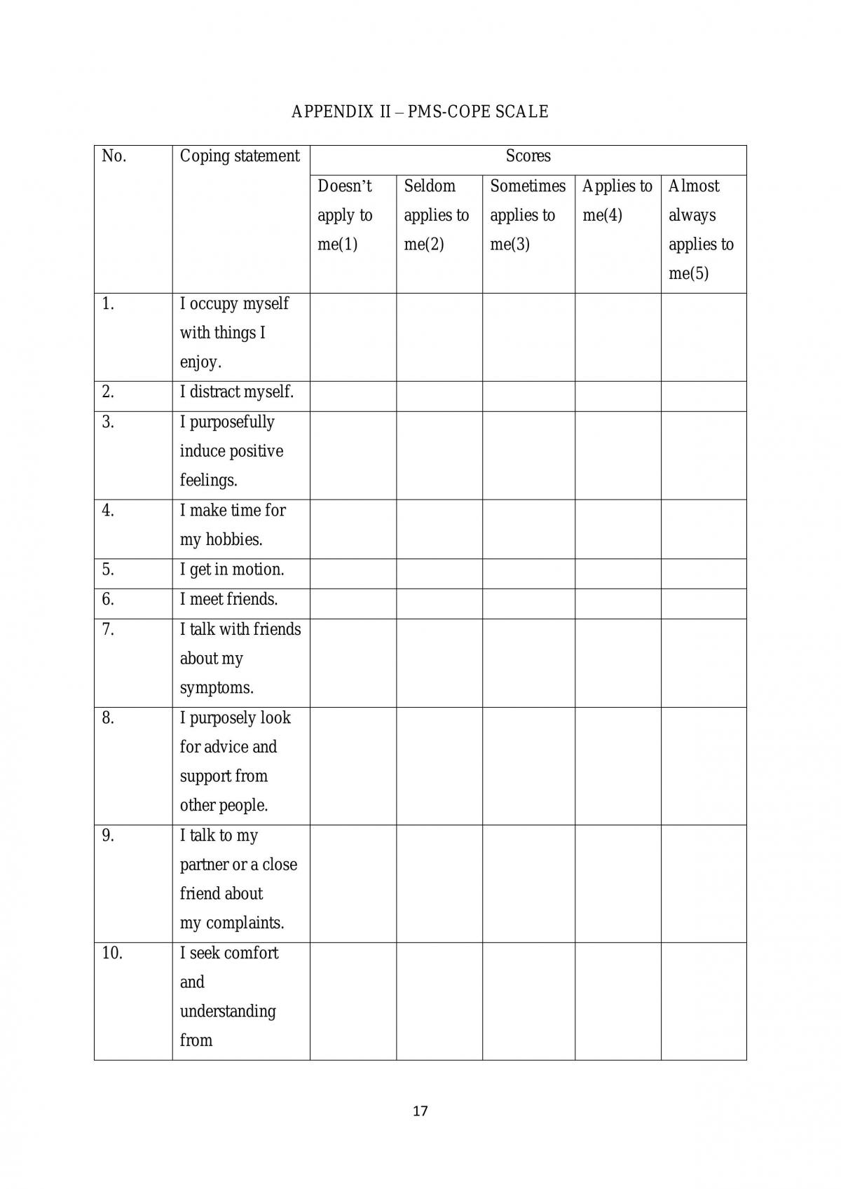Research project discussing on premenstrual syndrome and coping strategies practiced in different age groups - Page 17