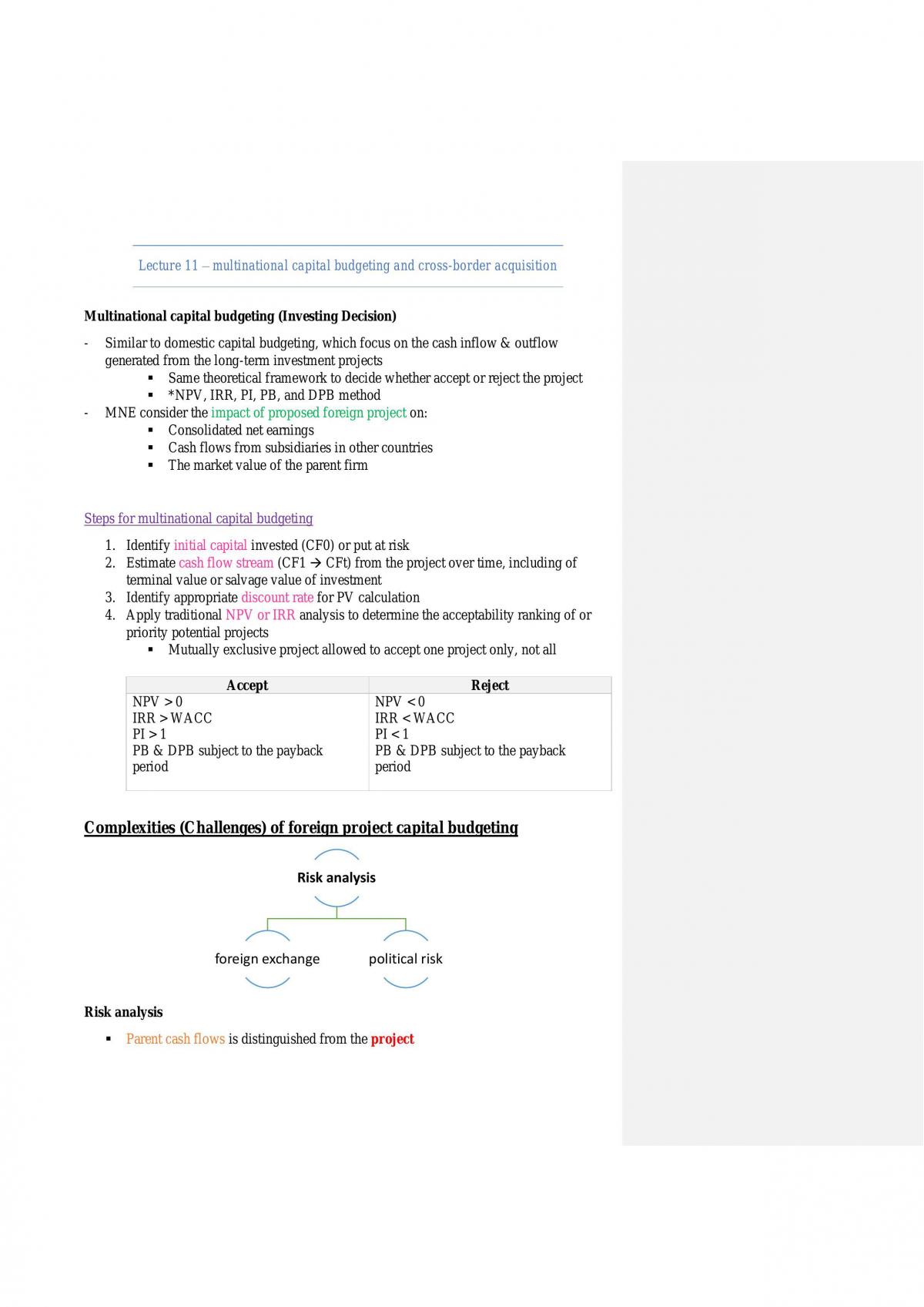 UBFF 4024 Multinational Finance Notes  - Page 70