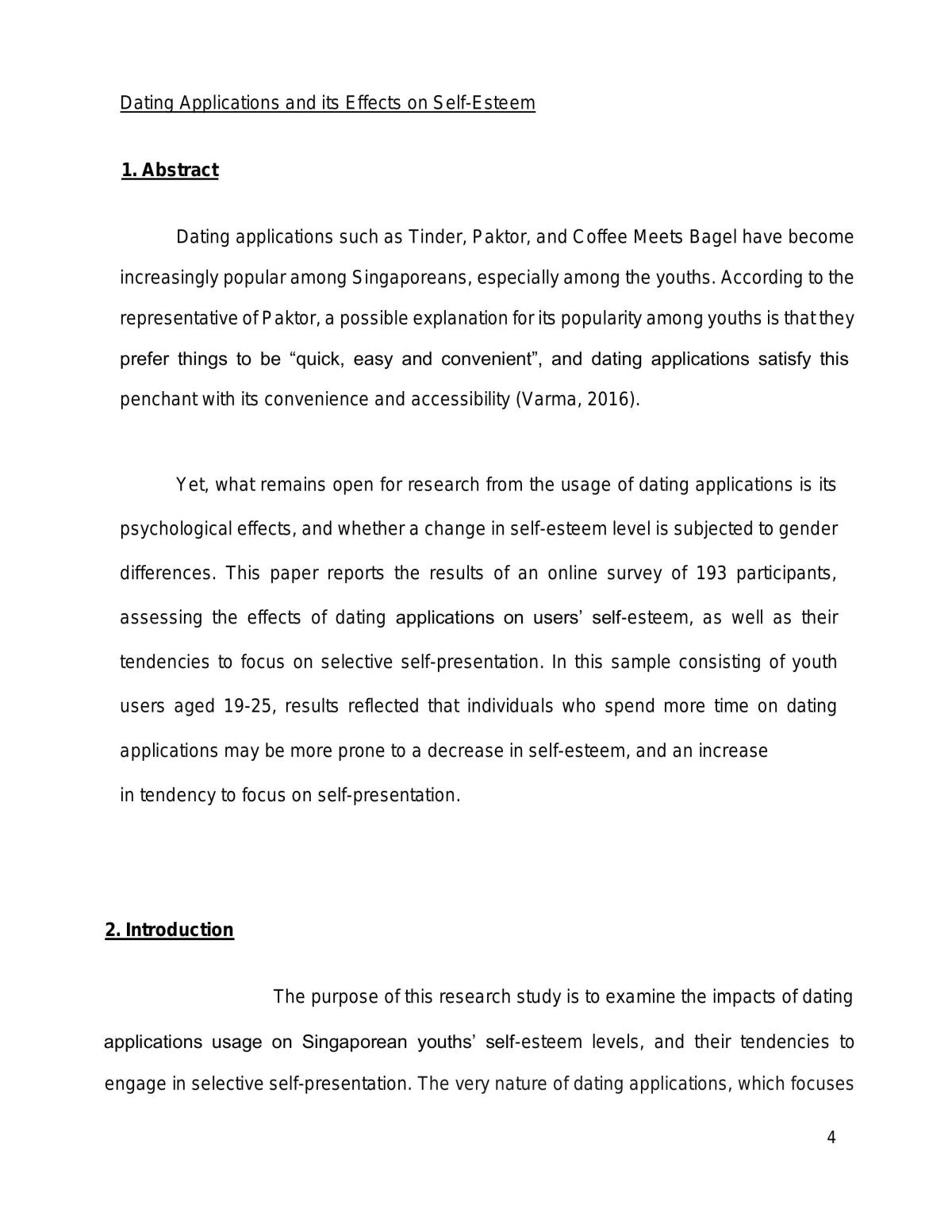 Research Proposal: Dating Applications and Its Effects on Self-Esteem of Youths in Singapore - Page 4