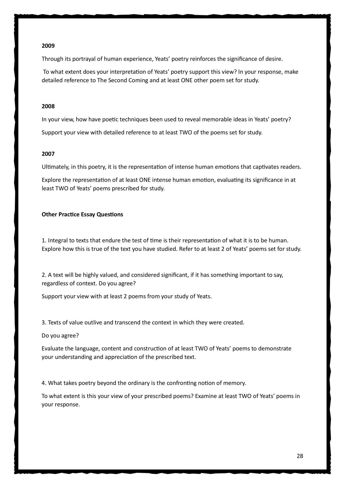 Yeats Study Notes Overview  - Page 28