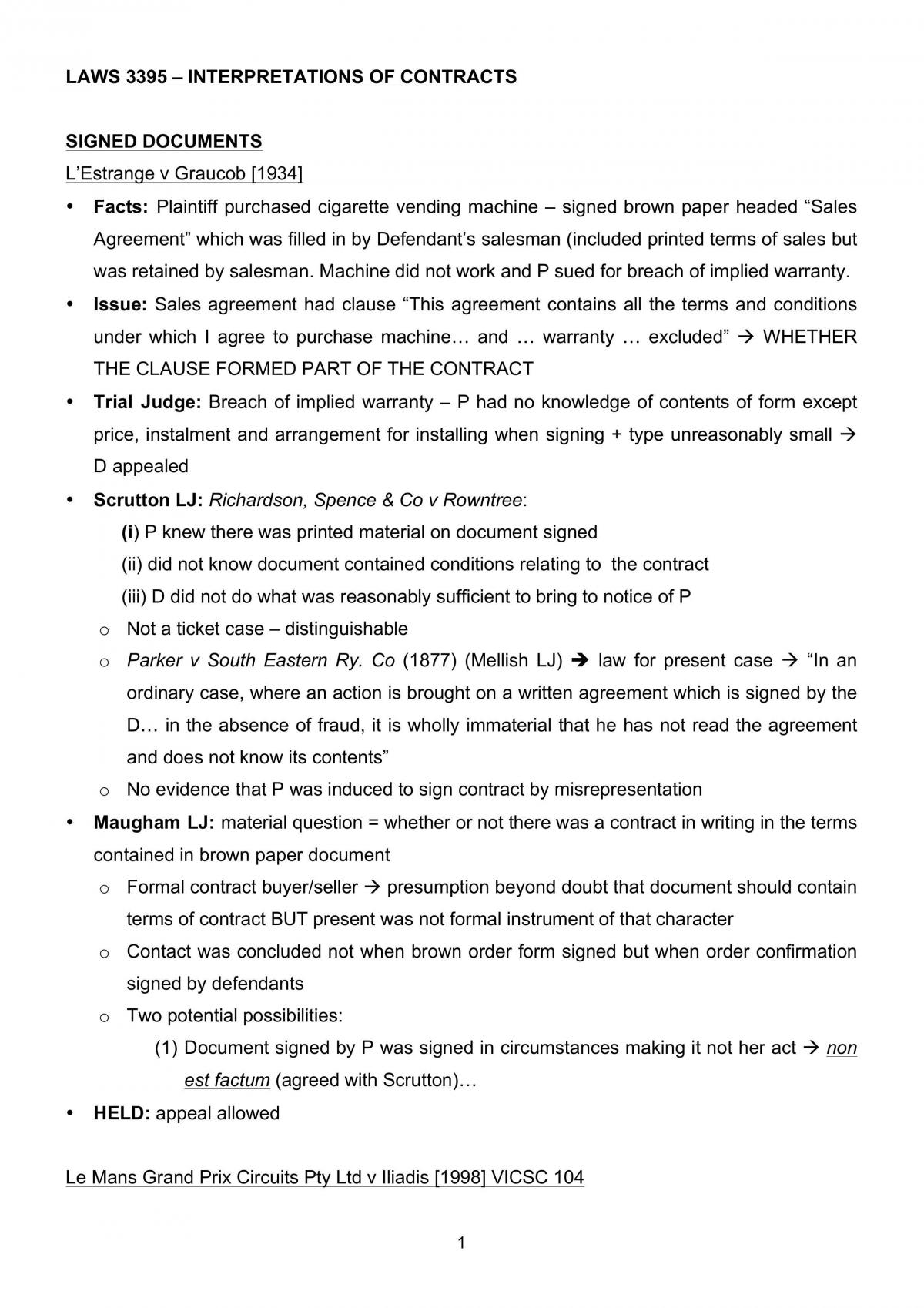 Interpretations of Contract - Exam Notes - Page 4