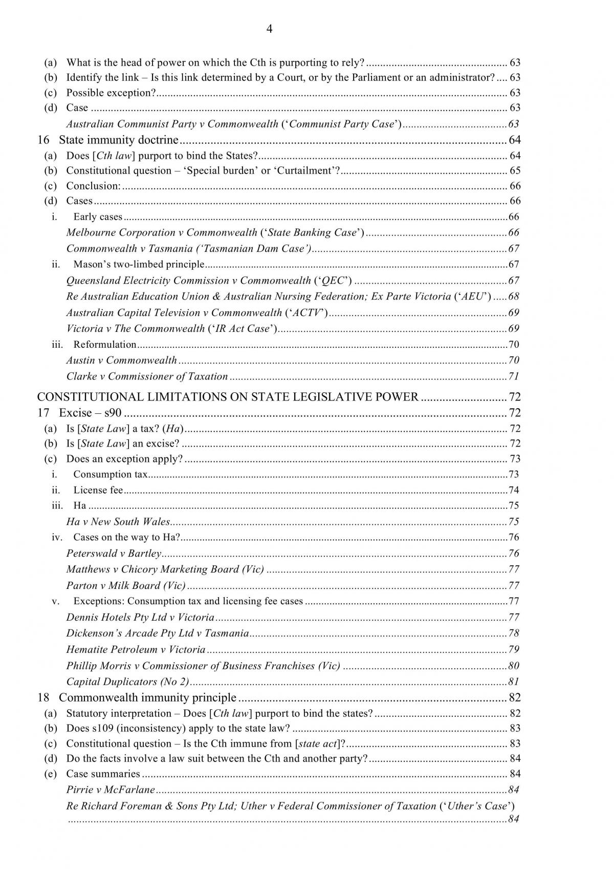 Complete notes for ANU Commonwealth Constitutional Law - ready for exam and case notes. - Page 4