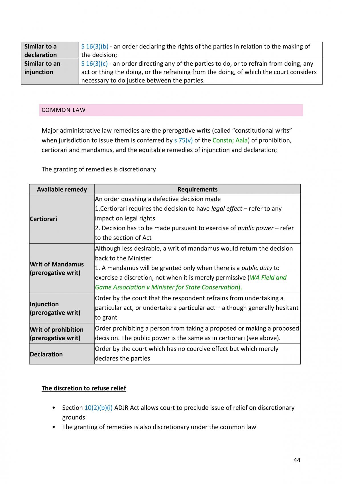 LAW4331 Exam notes (Administrative Law) - Page 45