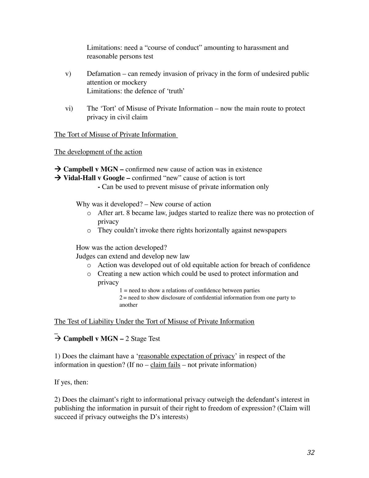 The Law of Tort Revision Notes - Page 33