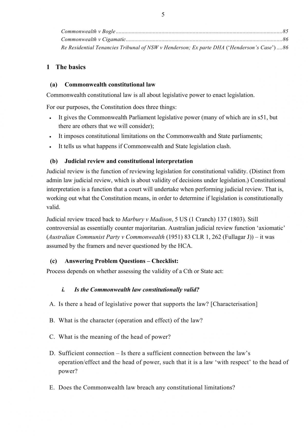 Complete notes for ANU Commonwealth Constitutional Law - ready for exam and case notes. - Page 5