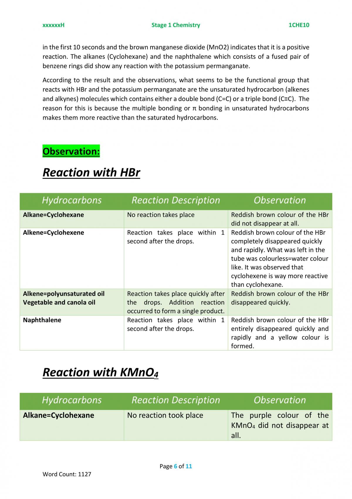 Reactions of Hydrocarbons Practical Assessment Task - Page 6