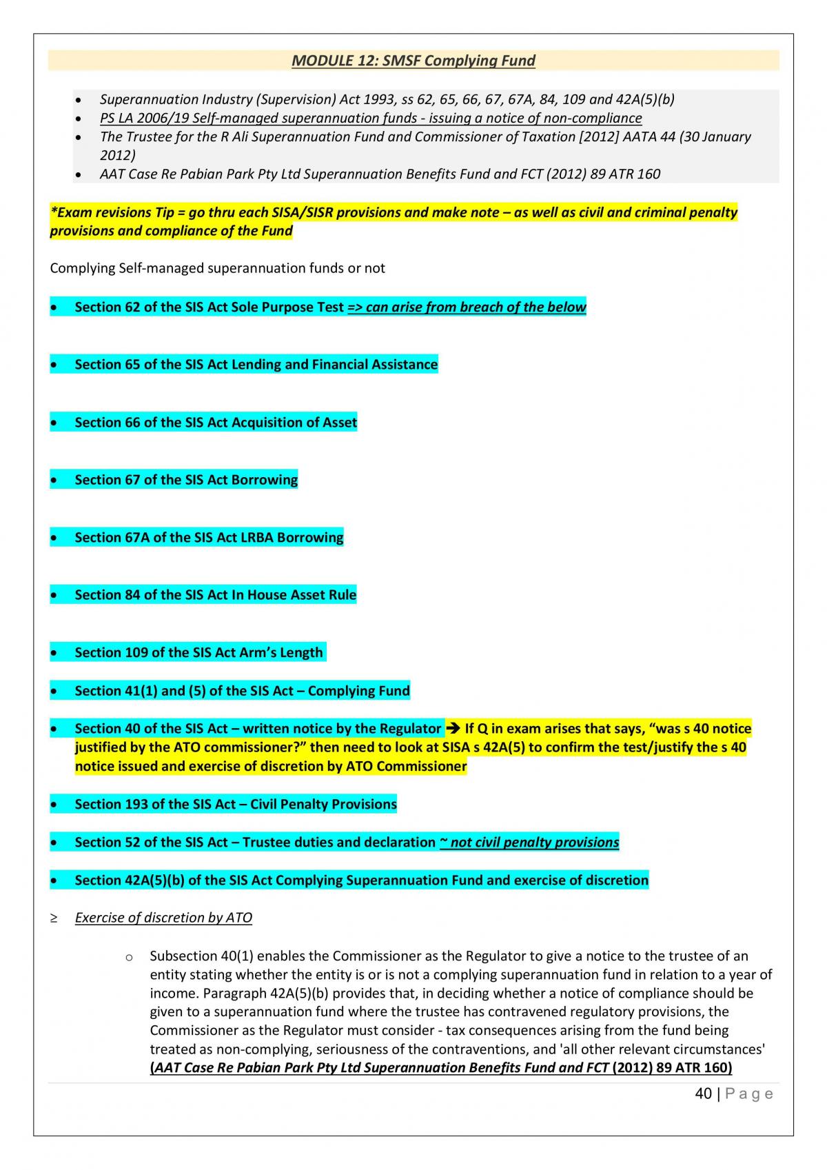 Self-Managed Superannuation and Trusts 200900 - Final Exam Notes - Page 40