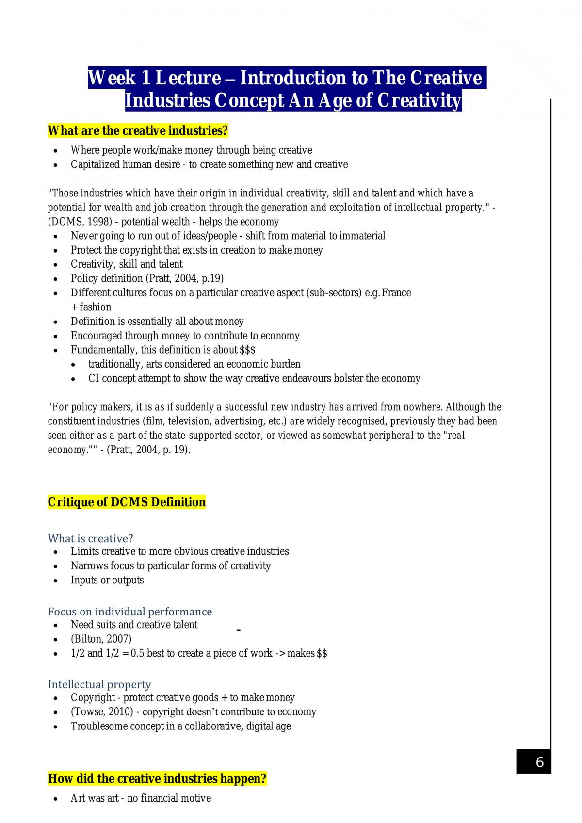 All Lecture Content Notes (Including page number for readings) - Page 6