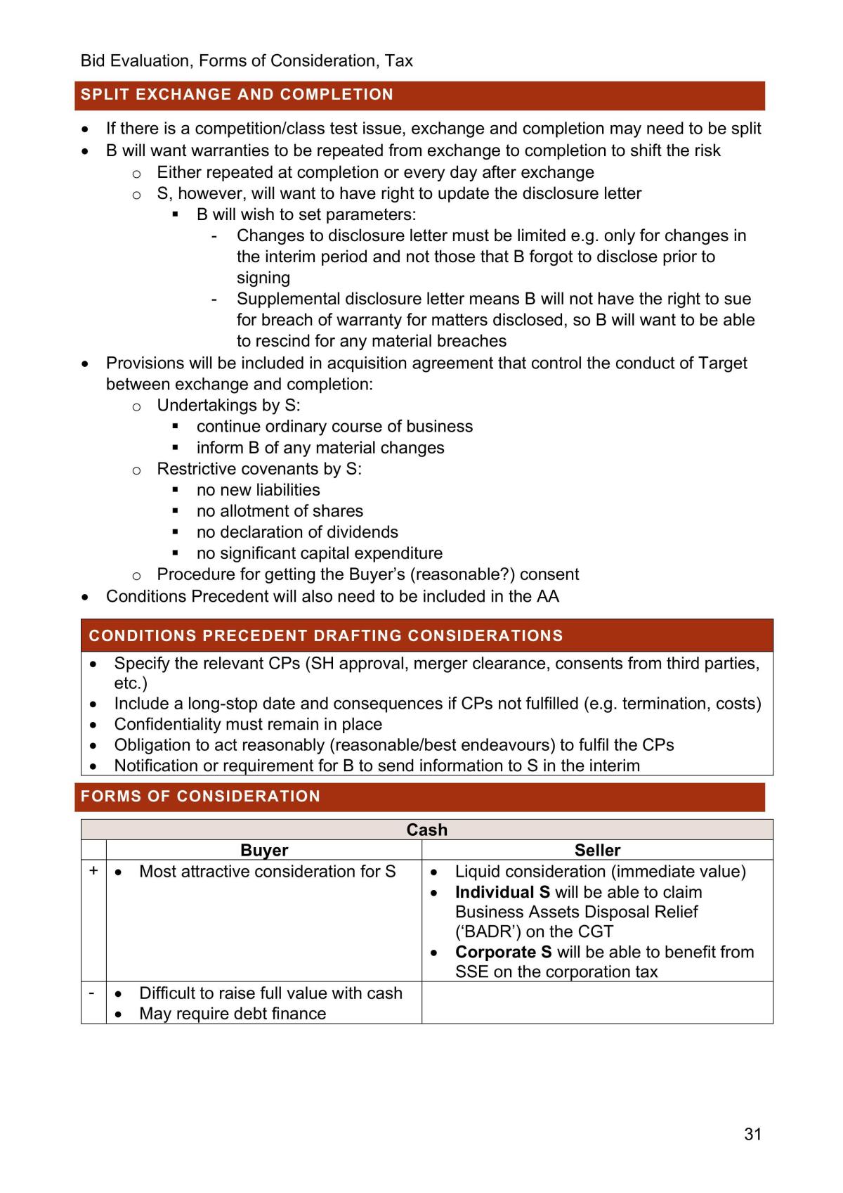 Preparations for Sale Notes - Page 31