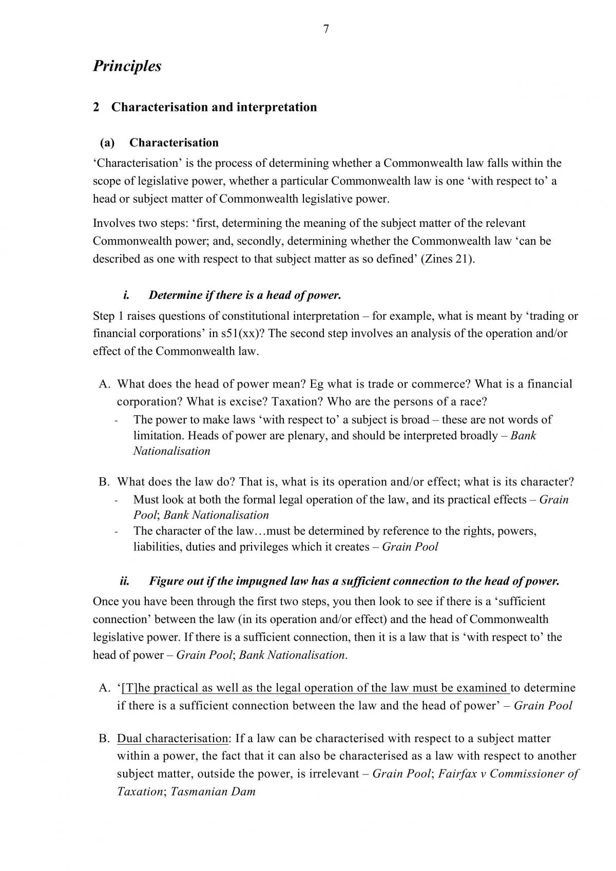 Complete notes for ANU Commonwealth Constitutional Law - ready for exam and case notes. - Page 7