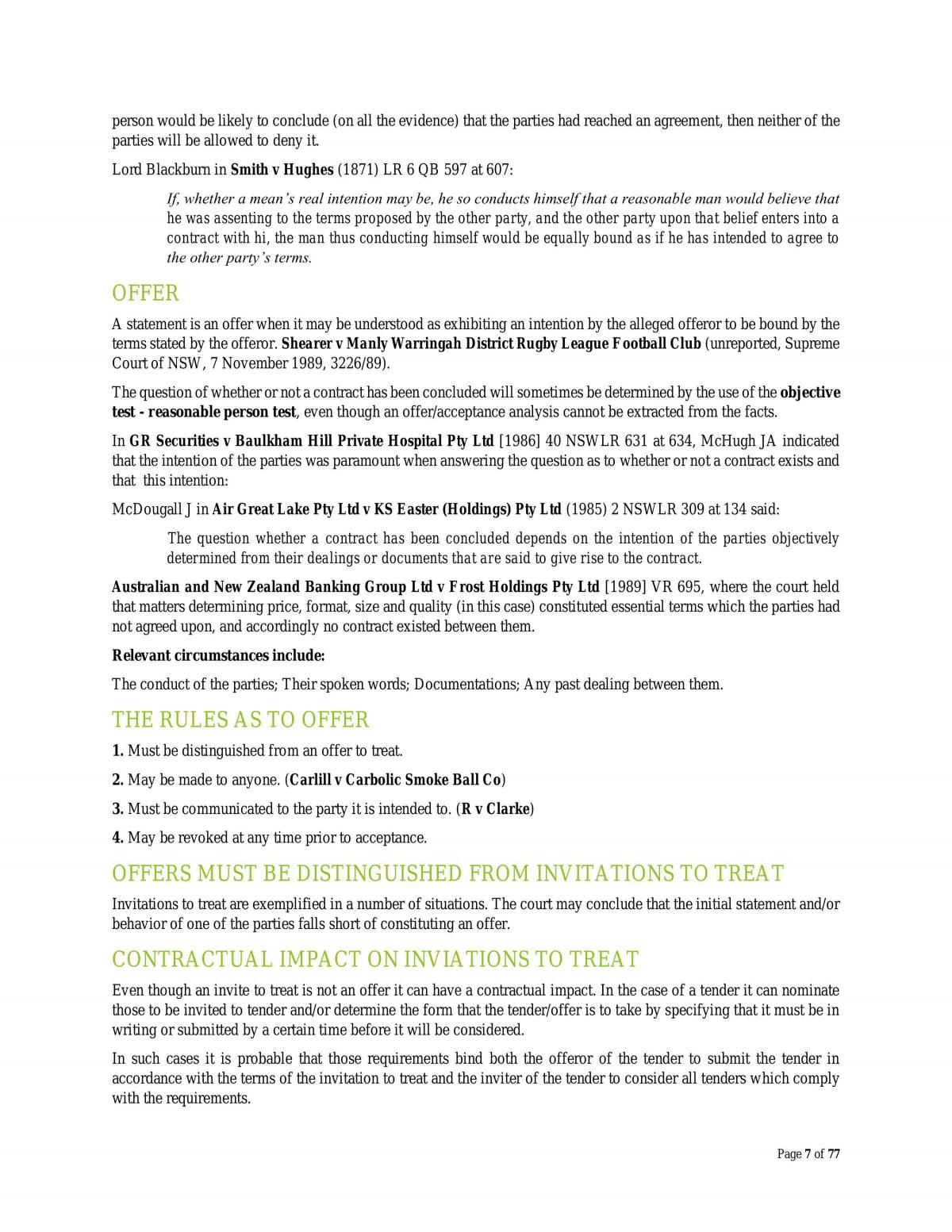 Comprehensive Contract Law Notes - Semester 1 2015 - Page 7
