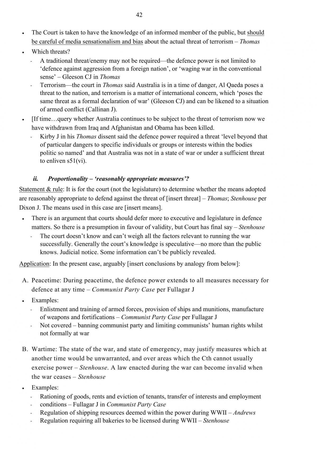Complete notes for ANU Commonwealth Constitutional Law - ready for exam and case notes. - Page 42