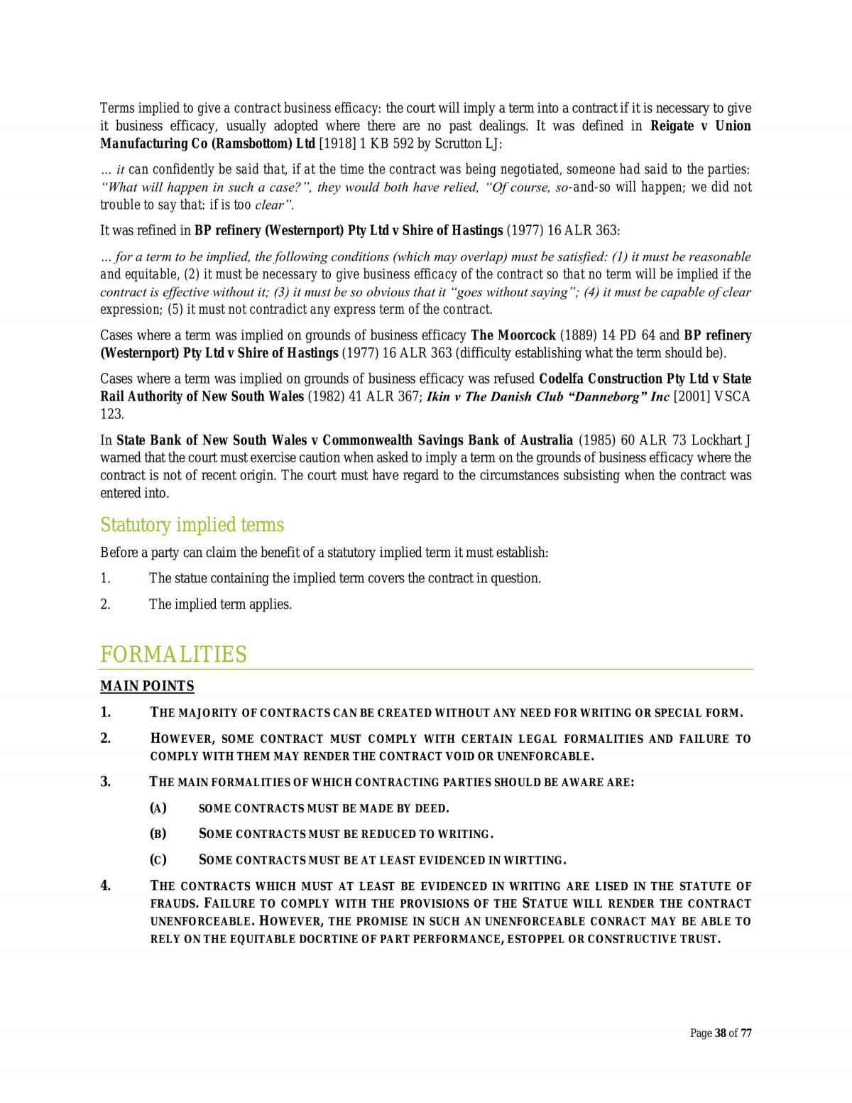 Comprehensive Contract Law Notes - Semester 1 2015 - Page 38